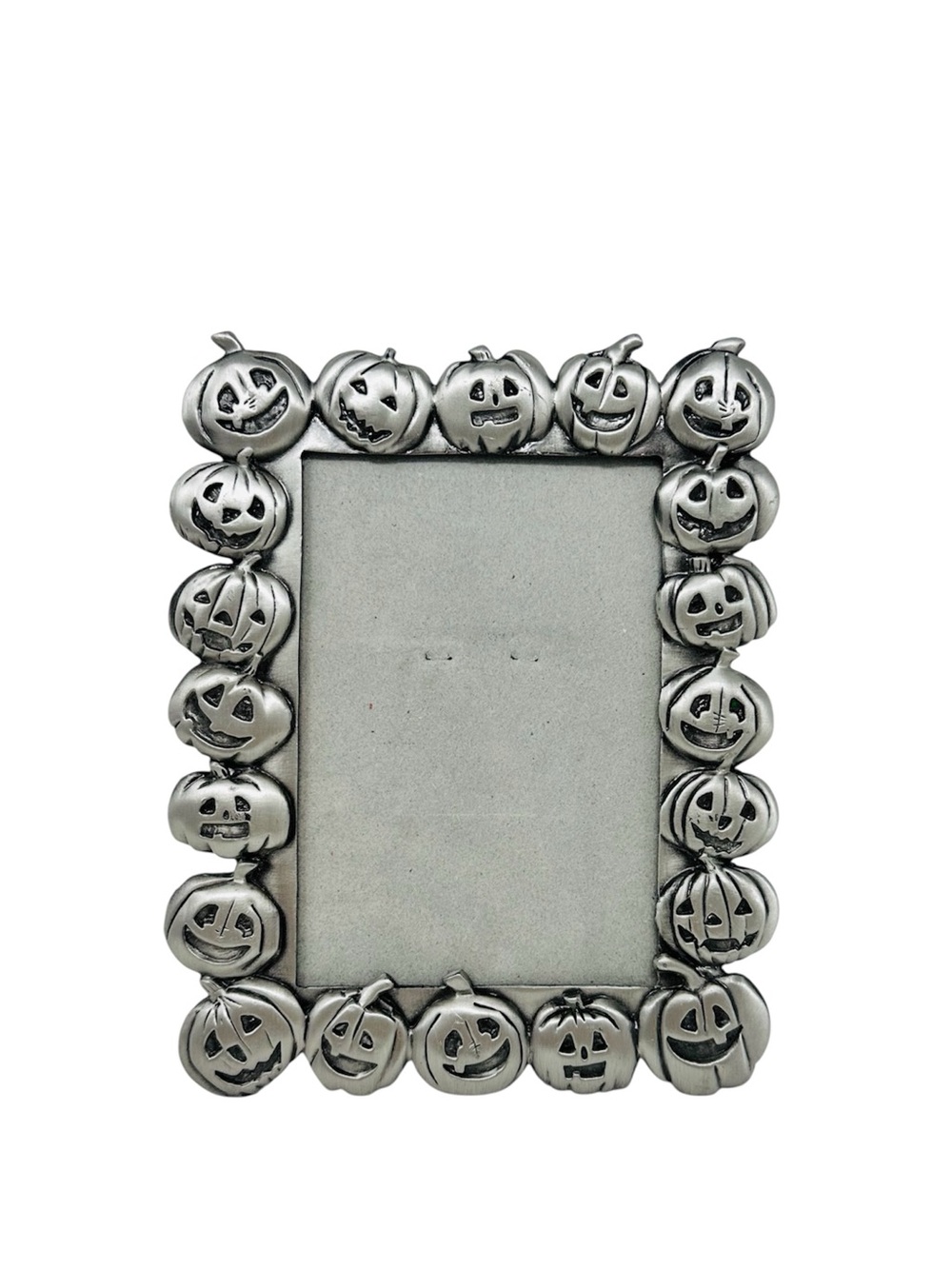 Halloween Pumpkin Jack-o-lantern Pewter Picture Frame Silver Metal Standing
